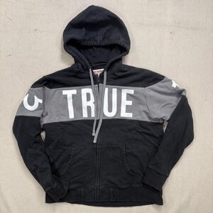 True Religion Zip Up Hoodie Graphic Logo Black Grey Men's L‎ Tagged Women's 2XL
